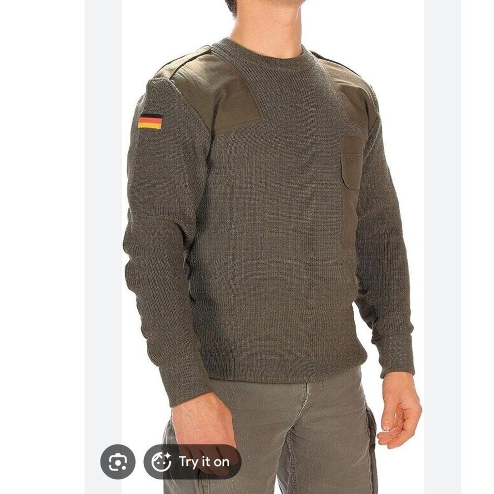 German military sweater green mens thick Patchwork pull over heavy knit